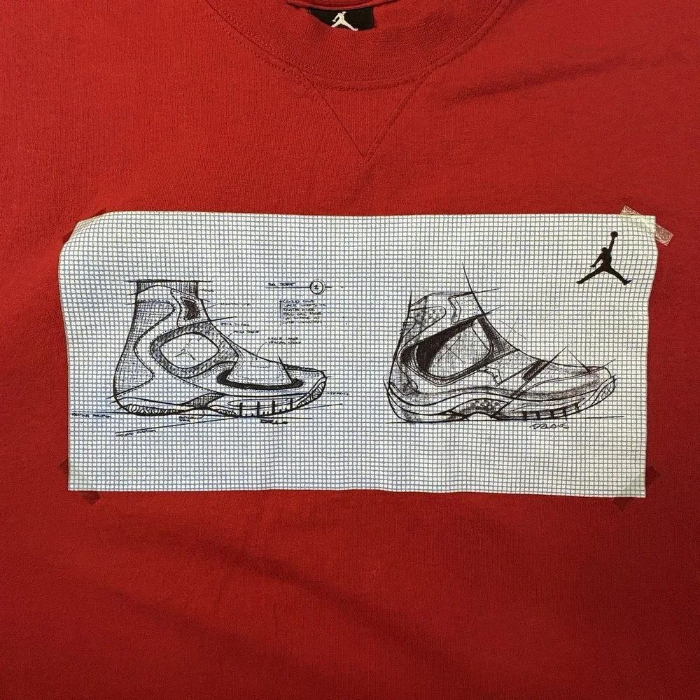 Jordan Men's XL Red Sneaker Blueprint Graphic T Shirt‎ Jumpman Basketball Tee